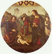 Pietro Perugino Christi Geburt, Tondo oil painting on canvas